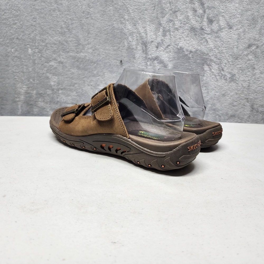 Skechers Slide Sandals Womens Size 9 Brown Leather Double Strap Reggae Jammin - Picture 9 of 13